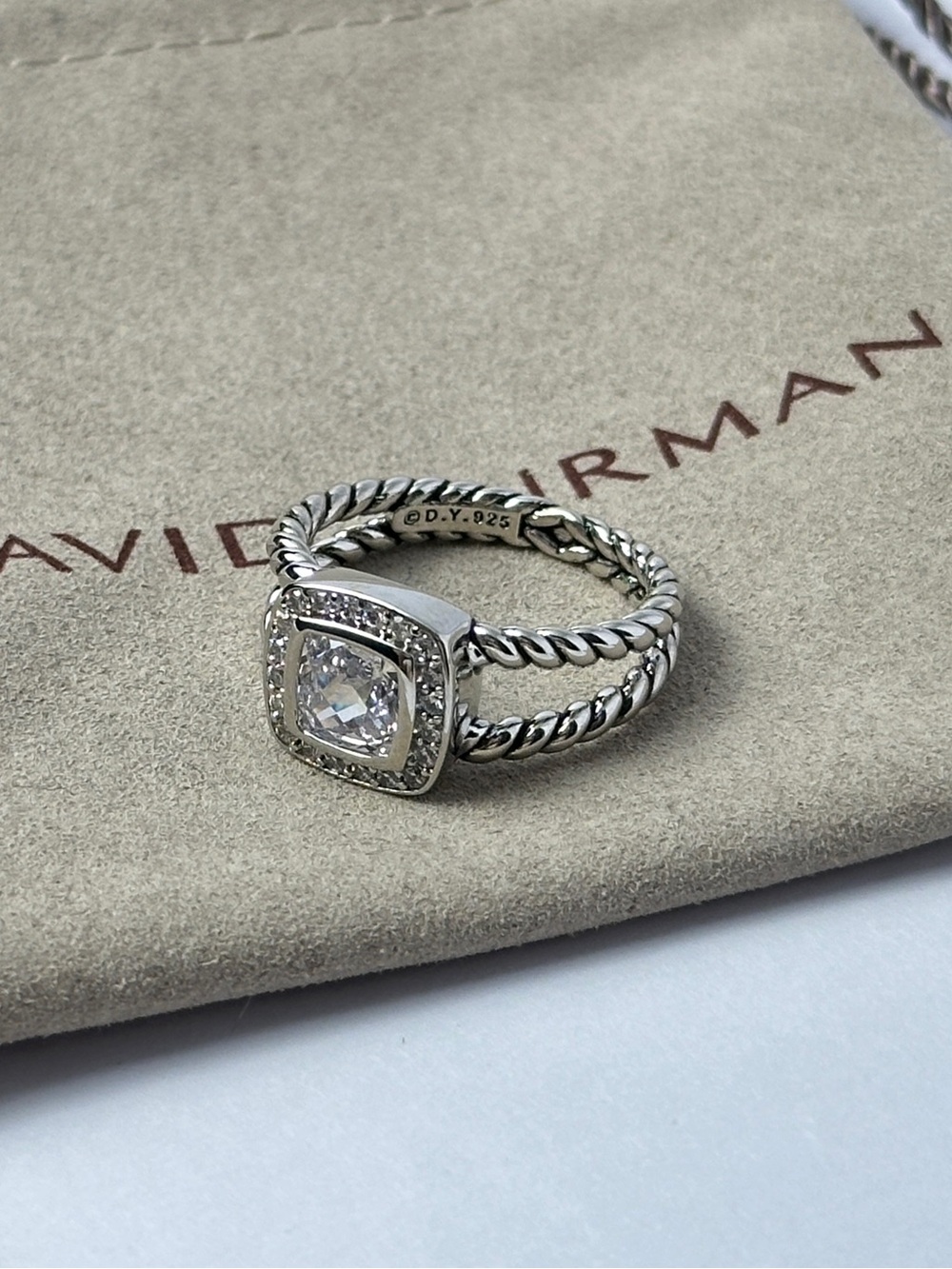 David Yurman Sterling Silver Ring with Crystal and Pave Size 8.5